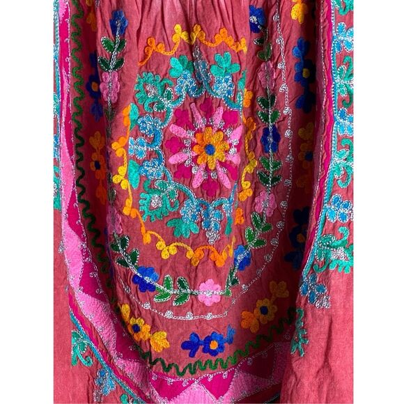 Ruby Yaya Boho Peasant Blouse Pink Multicolor Embroidered Tunic Top Women’s M - Picture 3 of 8